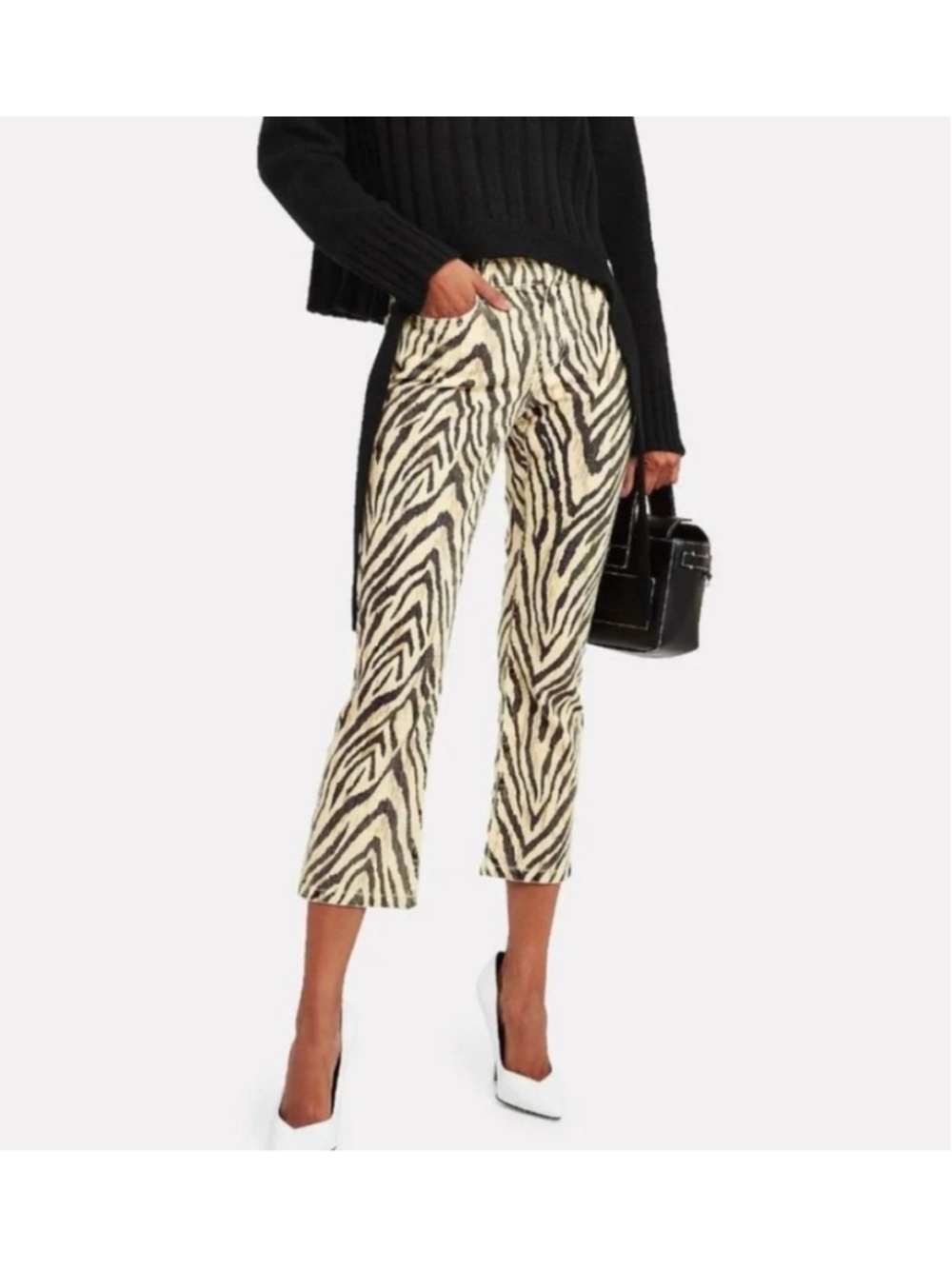 Current Elliott Zebra Print Crop Jeans Beige Black Size 25